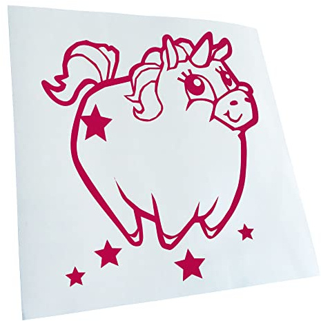 Kiwistar - Autoaufkleber - Pummeliges Einhorn - Pink - 11x10cm - Heckscheibe Auto Aufkleber wetterfest für Kfz LKW Mofa Truck - Sticker außen selbstklebend Tuning Zubehör für Fenster Fahrzeug Scheibe