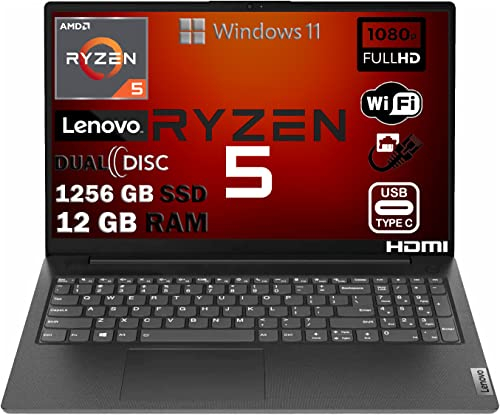 Lenovo Pc Notebook Led 15,6 Full Hd,Amd Ryzen 5 R5-5500U Six Core Fino 4,0 Ghz,Sshd M2 Nvme 1256Gb,Ram 12Gb,Webcam,Hdmi,Lan,Wifi,Open Office,Windows 11 Pro
