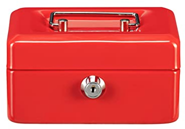 BURG-WÄCHTER Caja de caudales con cerradura de llave y bandeja para dinero, Pequeña, Chapa de acero, Money 5015, Rojo