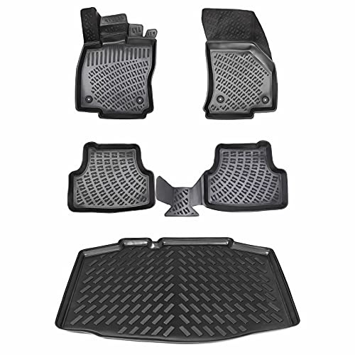 ELMASLINE 3D Gummimatten & Kofferraumwanne Set für SEAT Ibiza 5 (V) ab 2017 (Vertiefter Standard Ladeboden) Passt Nicht in variablen Ladeboden | Antirutsch mit hohem 5cm Rand