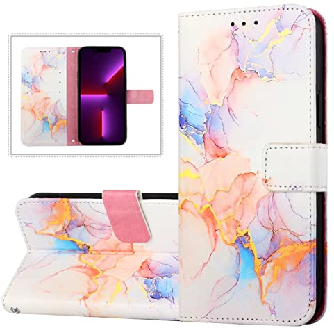 FTRONGRT Case for Kyocera Android One S9, with Mobile Phone Holder, Fall-Proof, Suitable for Kyocera Android One S9 Folding Mobile Phone Leather Protective Shell.Galaxy Marble White