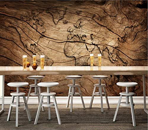 Papier Peint Carte Du Monde Grain De Bois Papier Peint 3D Personnalisés Intissé Décoration Murale 350x256cm