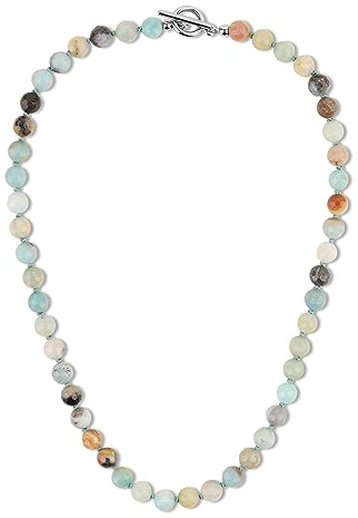 GAVU Collana da Uomo con Perle di Pietre Dure Amazzonite Annodate a Mano Una ad Una e Chiusura Barra T