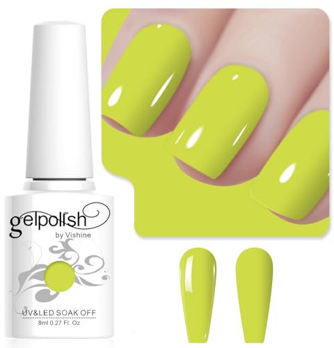 Vishine Lime Green Gel Nail Polish, 8ml High Gloss Soak Off U V Gel Nail Polish for French Nail Manicure Salon DIY L228