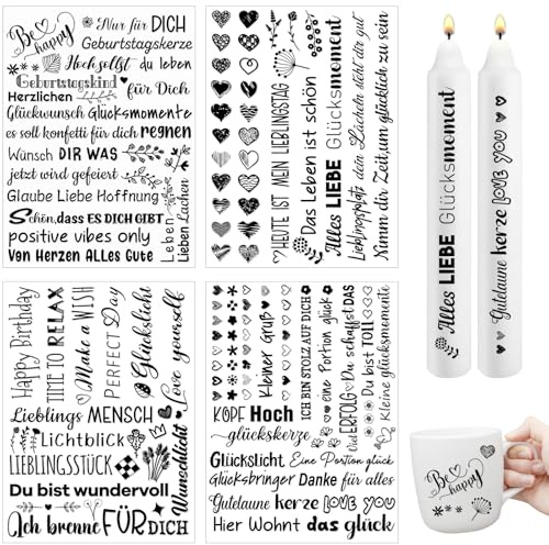 Rub On Sticker Geburtstag, 4PCS Easy Rub Ons Folie Sprüche für Raysin Keraflott Möbel Glas Holz klötzchen, Rub-On Transfer Aufkleber DIY Deko HAPPY BIRTHDAY