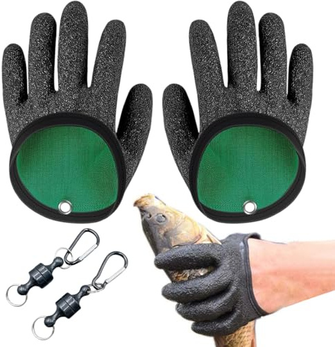 SIRLOMU 1 Paio Guanti da Pesca Impermeabili, Anti Taglio, Stichfest, con 2 Fibbie Magnetiche, Accessori per Pesca Sicura di Luccio, Persico, Siluro, Guanti Lattice