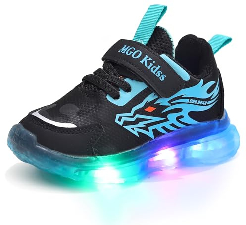 Emisünde Zapatillas LED for niños - trainers luminosas con cierre de MAGIC TAPE, zapatillas transpirables con luz for exteriores sneakers deportivas LED con luces intermitentes(Azul,22 EU)