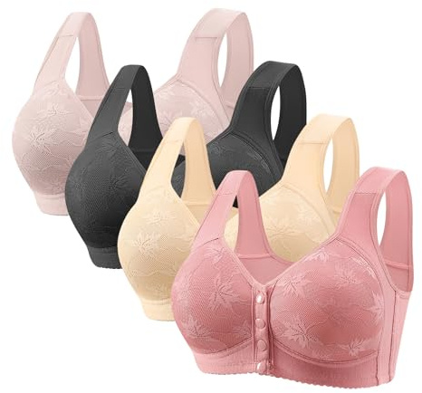 Lot de 4 Brassiere Femme sans Armature Soutien Gorge Fermeture Devant Soutien Gorge Push Up sous Vetements Feminins Sexy Brassière Anti Affaissement Soutiens-Gorge Comfit Respirant Bra Top 2026
