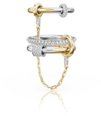 BKC FOCUS ON QUALITY Gold Stackable Rings for Women, 14k Gold Plated Linked Chain Ring Set, Statement Cubic Zirconia Interlocking Rings, Silver & Gold Mixed Metals Chunky Stack Rings (Harmony set, 6)