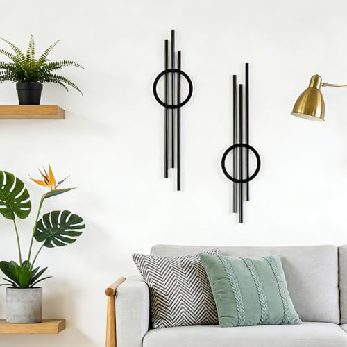 YiYa 2 Stück Metall Wand Dekoration Metall Geometrische Wanddekoration Schwarzes Minimalistische Wanddekoration Vertikale Abstrakte Wandkunst für Zuhause Wohnzimmer Schlafzimmer(Schwarz)