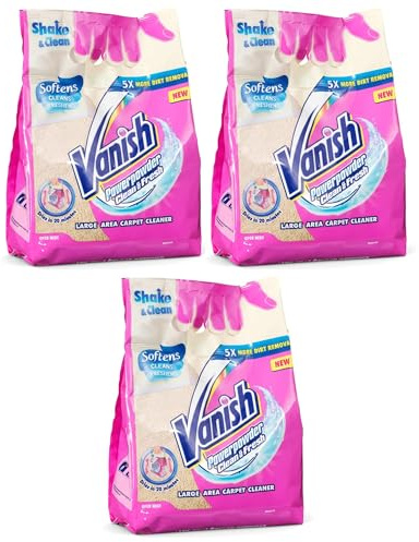 3 x Shake and Clean Carpet Powder 650g Vanilla Scented Large Area Carpet Cleaner Quick Drying Formula Dries in 20 Minutes Removes Dirt Freshens Carpets and Softens Fibres