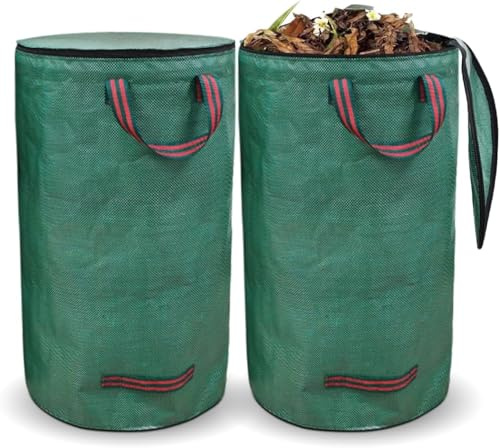 2 Gartenabfallsack, Gartensack Laubsack mit Deckel, Gartensäcke Grünabfall Wasserdicht Faltbar Wiederverwendbar Robust, Grassack mit Griffe, für Gartenabfälle Schmutz Blätter Unkraut (120, Liter)