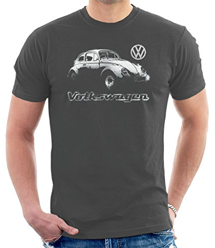 Volkswagen skalbagge sprayfärg herr t-shirt, Träkol, XL
