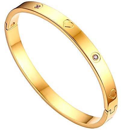 JewelryWe Schmuck Damen Armreif Edelstahl Zirkonia einfache Stil Liebe Armband 6mm breit mit Schließe Armspange Gravur
