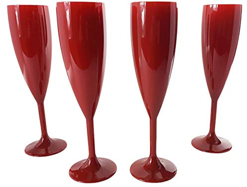 Champagne Flute Red - Reusable Polycarbonate Plastic - 187ml/6.6oz - Pack of 4