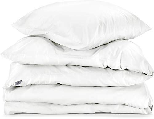 herzbach home Mako-Satin Bettwäsche | 100% Baumwolle | atmungsaktiv & kuschelig weich | Uni einfarbig | Set 2 teilig - 135 x 200 cm + 80 x 80 cm (weiß)