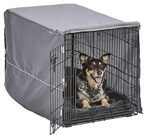 MidWest Homes for Pets Double Door 36-inch Dog Crate Kit, Bundle Includes a Two-Door Cage, Matching Gray Bed and Crate Cover, For Medium to Large Sized Breeds