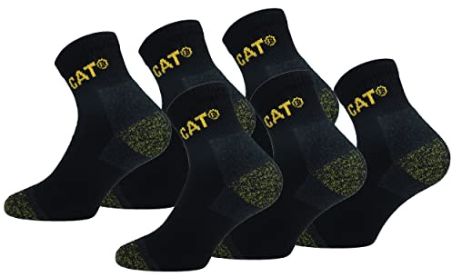 Caterpillar 6 Paia Calzini Quarter Lavoro Lunghezza Sopra la Caviglia - Doppio Rinforzo Punta Tallone - Soletta Spugna di Cotone (Nero, 43-46)