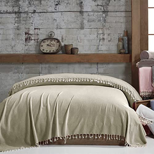 Mixibaby Bettüberwurf Tagesdecke Wohndecke Sofadecke Couchdecke 220x240 LuxTouch 100% Baumwolle, Farbe:Khaki