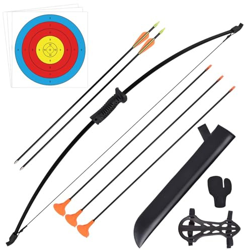 Recurve Bow and Arrow Set Archery with Quiver Target Finger Tab Armguard Outdoor Youth Children Junior Beginner Longbow Training
