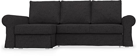 COMFORTLY 2-Sitzer-Schlafsofa mit Chaiselongue, Ersatzbezug, handgefertigt, kompatibel mit Backabro-Eckcouch – nur Bezüge (Krone – schwarz)