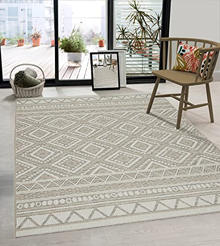 the carpet Calgary - moderner Teppich für Wohnzimmer & Esszimmer, Robustes, pflegeleichtes Flachgewebe im Vintage-Boho-Stil, ideal für Küche, Flur & Schlafzimmer, Beige, 120 x 160 cm