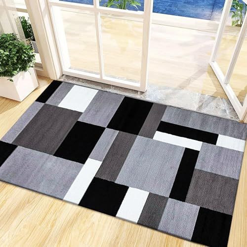 PHP Door Mats - Runner Rug Carpet Mat for Every Season Bedroom Living Room Hallway Kitchen Front Door Entrance Décor (Grey Black, 50x80 cm -Door Mat)