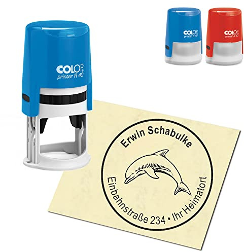 Stempel Adressstempel personalisiert - Delfin - rund ∅ 40mm Automatikstempel als Firmenstempel Namensstempel Bürostempel