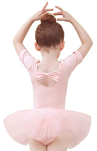 Tancefair Ballettbekleidung Mädchen Ballettkleid Kinder Balletttrikot Kurzarm Ballettanzug Tanzkleid Tanzbody mit Rock Tütü