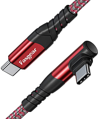 Fasgear Cable USB C a USB C, 3 m, 60 W, tipo C a tipo C, ángulo recto de 90 grados, PD, carga rápida, compatible con Galaxy S22, S21, S20, Mac-Book i-Pad Pro i-Pad Air (10 pies, rojo)