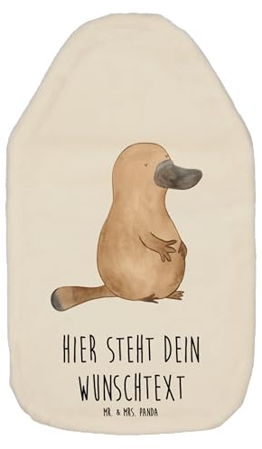 Mr. & Mrs. Panda Wärmflasche personalisiert Schnabeltier Mut - Weiß