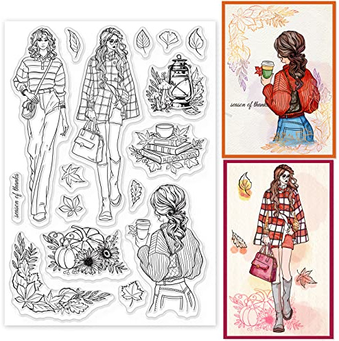 GLOBLELAND Herbst Damen Transparente Silikonstempel Laub Kürbisse Klare Stamps Ecken Bücher Silikonstempel Für Kartengestaltung DIY Prägung Journaling