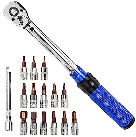 Ctwezoikmt Fahrrad-Drehmomentschlüssel-Set, Fahrrad-Drehmomentschlüssel-Set, Stahl, verstellbares Drehmoment, Schraubenschlüssel-Set, 1/4 Zoll Antrieb, Klick, 45 cm. bis 539,5 cm. (2-24 Nm) für