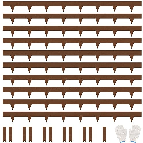 JonesHouseDeco Lawn Edging Border 11.4cm Height 10 Pack Pre-Rusted Cor-Ten Steel Landscape Edging - No-Dig Hammer-in Heavy Duty Metal Corten Decor Edging (10M Length Total) w/ 11 Clips & Gloves