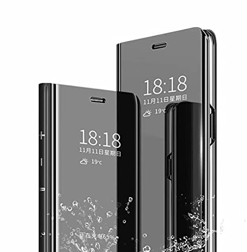 TingYR Hülle für Xiaomi 13T Pro Schutzhülle, Plating Spiegel Tasche Cover Smart Handyhülle Schutzhülle Flip Lederhülle Etui, Handyhülle Case für Xiaomi 13T Pro.(Schwarz)