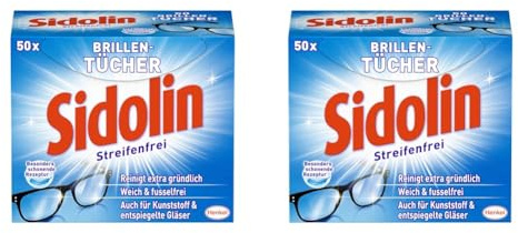 Sidolin Brillenputztücher (50 Stück), feuchte Reinigungstücher für Brillen, Displays, Bildschirme, reinigen mühelos und fusselfrei, optimal für unterwegs (Packung mit 2)