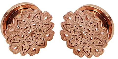 Daesar Plugs 10MM Edelstahl, Ohr Tunnel Set Schneeflocke mit Schraubverschluss Rosegold Ohrringe Piercing Ohr Plug Tunnel für Damen