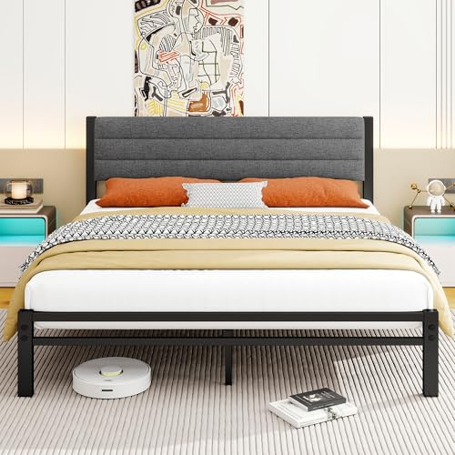 Diahomy King Size Bed Frame with Storage 5ft Upholstered Bed Platform Bed Frame/Metal Slats Support/No Box Spring Needed/Underbed Storage/Easy Assembly King Bed Frame/Dark Gray