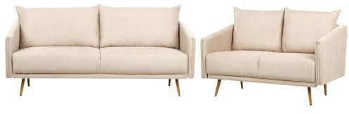 Sofa Set 5-Sitzer Samt beige mit schmalen Armlehnen Metallbeine Gold Retro Maura