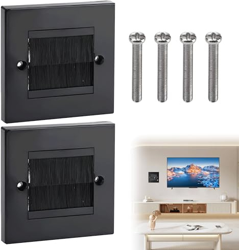 2Pcs Brush Wall Plate Soft Nylon Bristles Cable Brush Plate Black Cable Wall Grommet Prevent Dust Cable Entry Plate with 4 Screws for Decorate Wires Homes Offices Schools and Buildings | Soft Nylon Bristles, Prevent Dust Cable Entry Plate, 4 Screws Included, For Decorate Wires