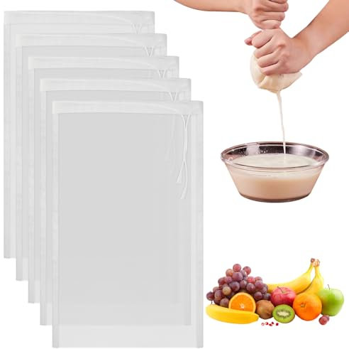 5 sacchetti di stoffa per formaggio, panni per scolare, sacchetti per latte di noci, garza per latte di noci e noci, colino per frutta, tofu, succhi di caffè, 30 x 20 cm