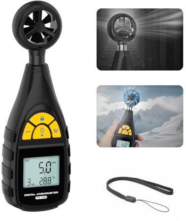 Digitales Anemometer TR401, Hand-Anemometer, Thermometer, tragbares Windgeschwindigkeitsmessgerät mit Windgeschwindigkeit, Windtemperatur, Beaufort-Windskala, Windchill-Alarm, Umschalten mehrerer Einh