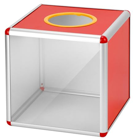 QWORK® Urne transparente 25 cm avec fente, boîte de collecte avec cadre en aluminium et panneaux acryliques, pour vote, suggestions, dons et formulaires