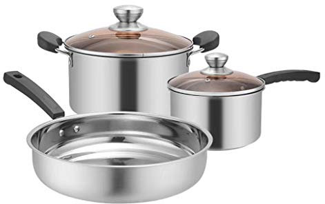 Olla para cocinar, sartén, 3 Piezas/Juego, Olla Acero Inoxidable, Olla para Sopa, Olla para cocinar no magnética, Utensilios Cocina Multiusos, sartén Antiadherente, Olla para Cocina inducción