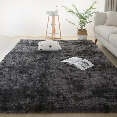 YUANWAN Hochflor Teppich Wohnzimmer 60 x 60 cm Flauschig Weicher, Maschinenwaschbarer Weicher Teppich Heimdekoration Fellteppich Shaggy für Schlafzimmer, Wohnzimmer, Dunkelgrau