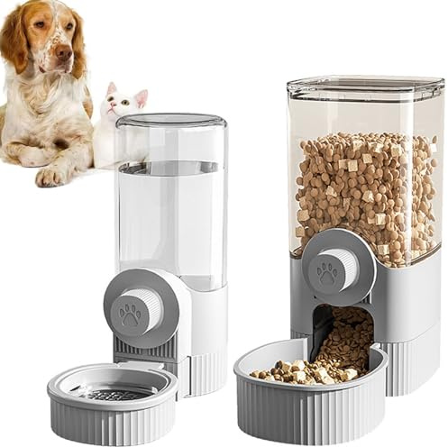 Alimentador Automático para Chinchilla, Jaula Colgante Alimentador para Gatito, Juego Alimentación y Bebedero, Dispensador automático de Comida para Animales, para Mascotas Pequeñas y Medianas (Gris)