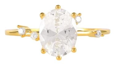 Epinki Gold Au585 14K Trauringe, Solitärring Freundschaftsringe Gelbgold 585 Bandringe mit Moissanit Ovalschliff Echtschmuck für Damen, Gr.58 (18.5)