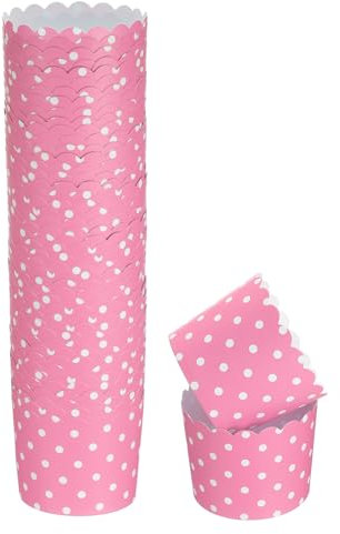 QUARKZMAN 50pz Pirottini da Forno in Carta 6oz Pirottini Involucri per Frittella Cupcake Monouso Antigrasso per Matrimonio Compleanno Laurea, Rosa a Pois