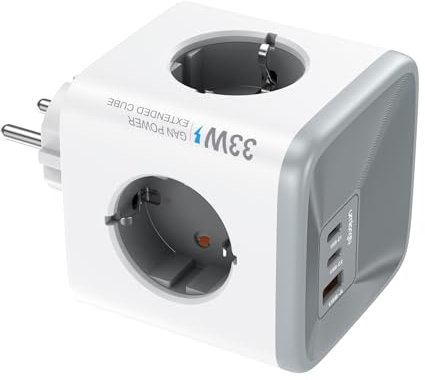 Ciabatta Multipresa Cubo con USB C 33W, 7 in 1 Multipresa Elettrica con 4 Prese AC (4000W / 16A) e 2 Type C + 1 USB A, Presa Multipla e Protezione da Sovratensioni per Ufficio Casa Viaggio (Bianco)
