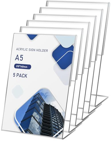 6 Pack A5 Acryl Tischaufsteller, L-Ständer Tischaufsteller Schräg, Acryl Tischaufsteller A5, Tischständer, Transparent Tischständer Schräg, Tischaufsteller für Büro, Restaurant, Geschäft, Hotel